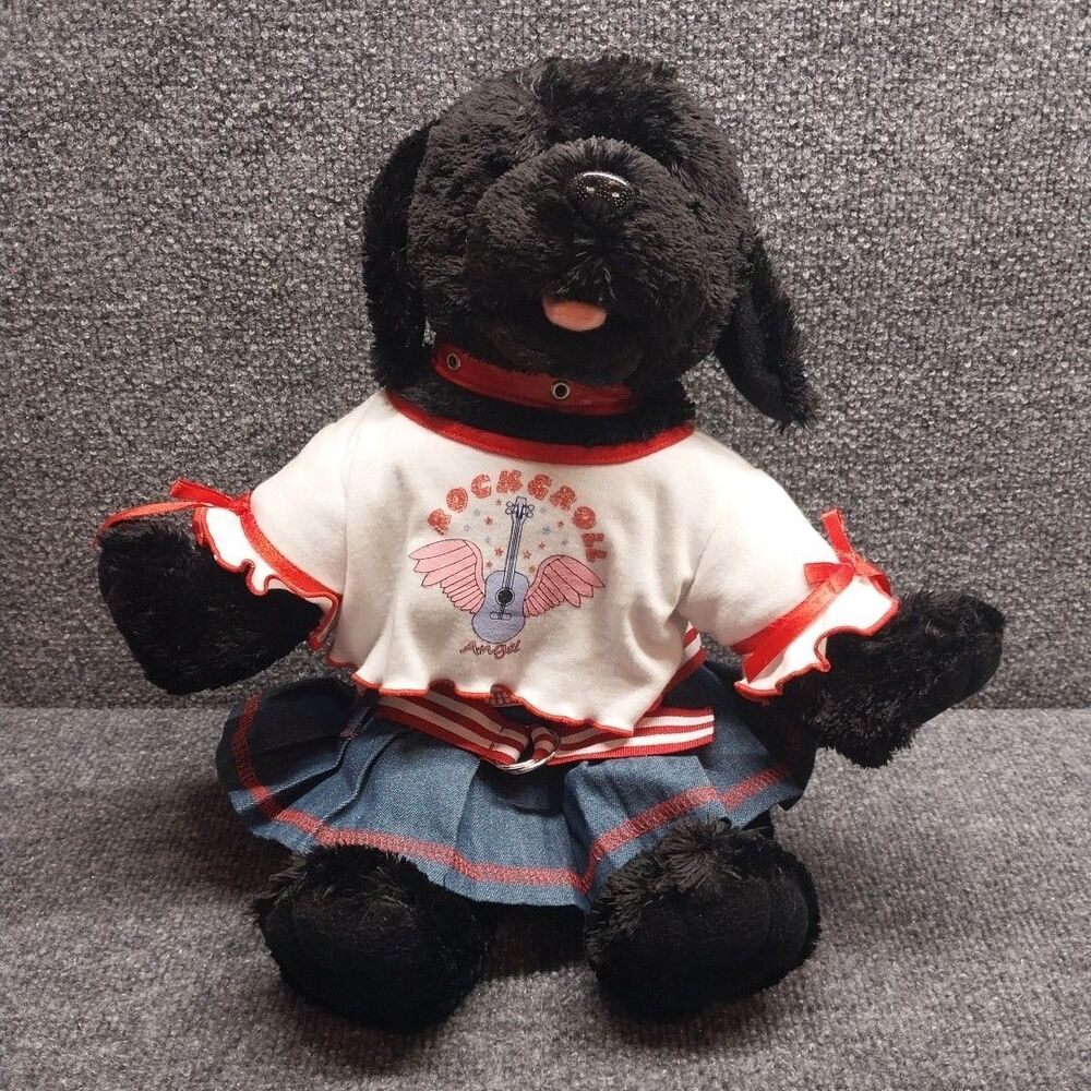 Vintage 2001 The Bear Factory Black Labrador Puppy Plush Dog Rock Angel 12”